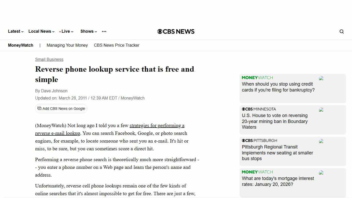 Reverse phone lookup service that is free and simple - CBS News